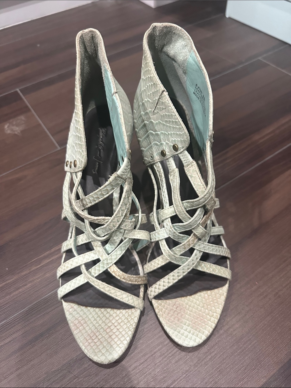 Elizabeth and James Mint Green Woven Strappy Heels
